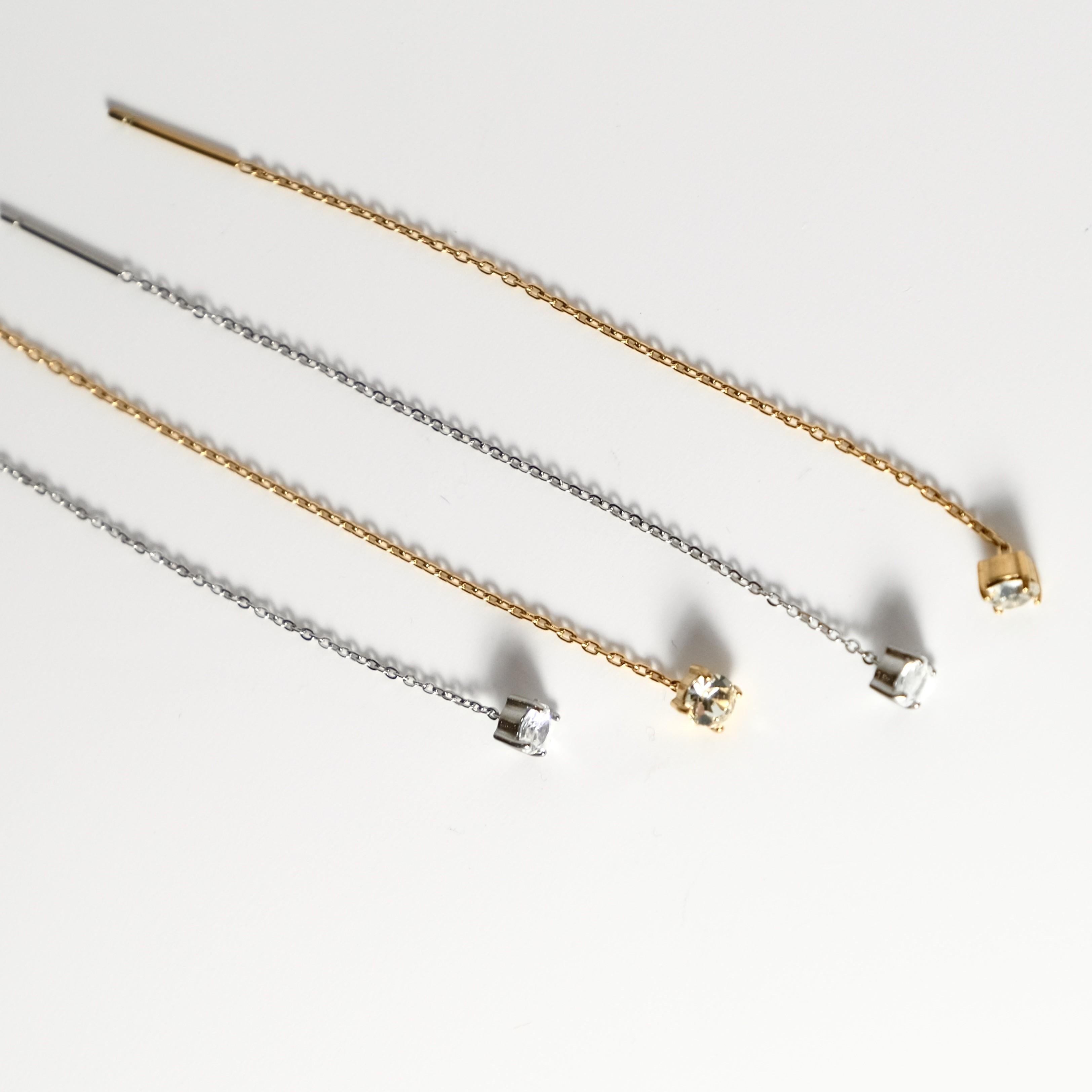 Orecchini Saliscendi Zircone in Acciaio Inossidabile Oro Argento Catenella 8 cm Zircone 0,4 cm Resistente all'Acqua