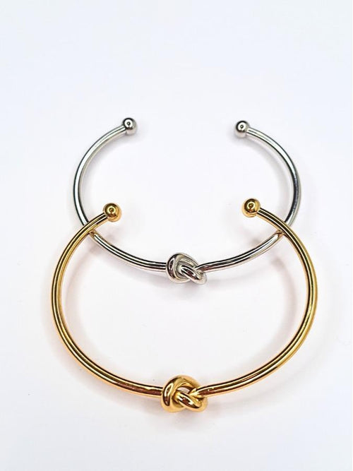 Bracciale Rigido Knot in Acciaio Inossidabile in Colore Argento e Oro