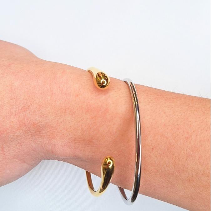 Bracciale Rigio Gocce in Acciaio Inossidabile in Colore Argento e Oro