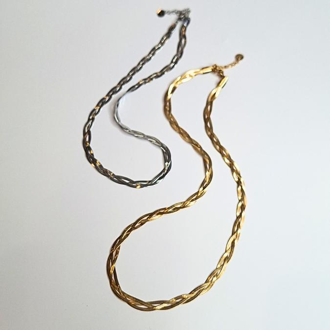 Collana Fishbone Treccia in Acciaio Inossidabile Colore Argento e Oro