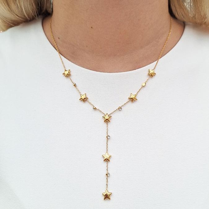 Collana Caschimpetto Stellasei in Acciaio Inossidabile Oro/Argento Lunghezza 38-43cm con Chiusura Regolabile