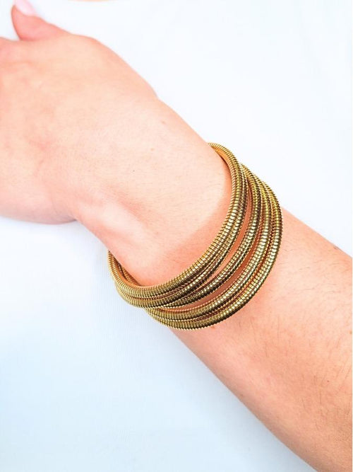Bracciale a Molla Snake Semi Rigido in Acciaio Inossidabile in Colore Argento e Oro