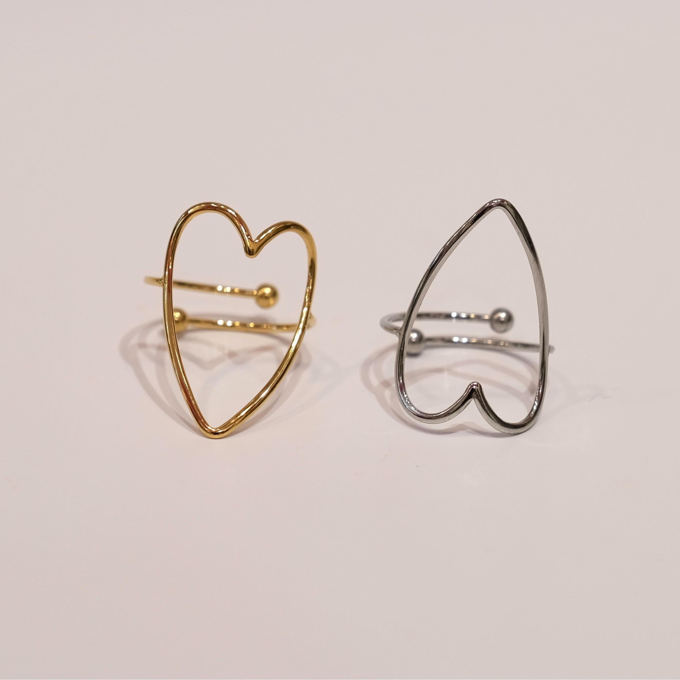Anello Heart Regolabile in Colore Oro e Argento