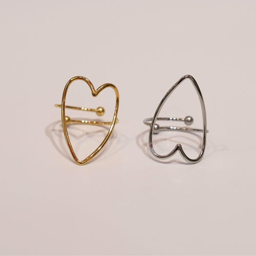 Anello Heart Regolabile in Colore Oro e Argento