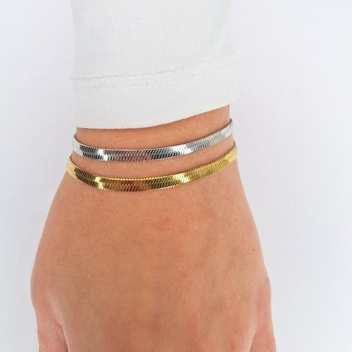 Bracciale FishBone in Acciaio Inossidabile Oro o Argento Resistente all'Acqua con Catenella Regolabile per Look minimal o ele