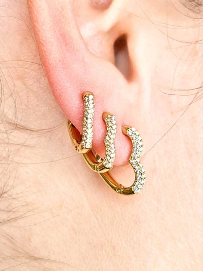 Orecchini Shining Heart Hoop in Acciaio Inossidabile in Colore Argento e Oro