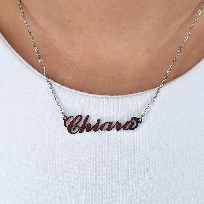 Collana con Nome in Acciaio Inossidabile Girocollo Regolabile 19-24cm  Colore Argento Resistente all'Acqua per Ragazze e Rega