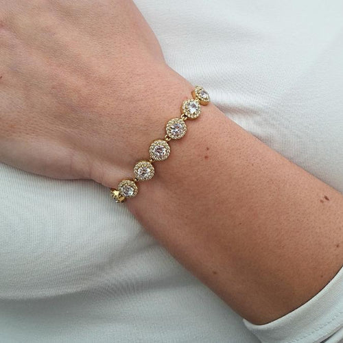Bracciale Eternity in Acciaio Inossidabile Argento o Oro con Zircone Grande e Zirconcini Incastonati Catenella Regolabile Res
