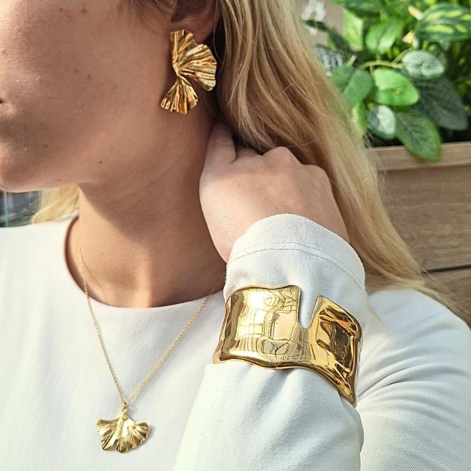 Bracciale Rigido Nefertiti a Fascia in Acciaio Inossidabile colore Argento e Oro