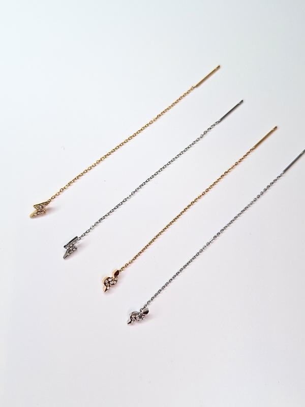 Orecchini Saliscendi con Fantasie Assortite in Acciaio Inossidabile e Zirconcini Oro/Argento Lunghezza Catenella 8 cm Resiste